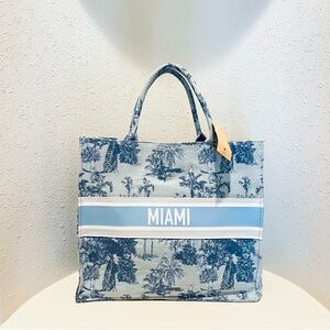 MIAMI Tropical Print Chambray Carryall Canvas Tote Bag OS NWT